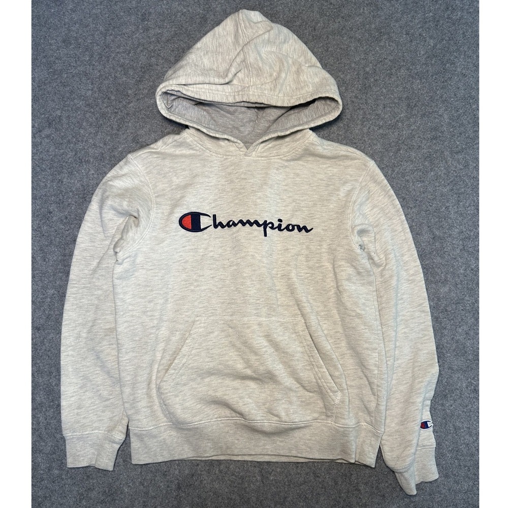 Champion Authentic Athleticwear Hoodie Boys L Grey Heather Logo Fleece Pullover